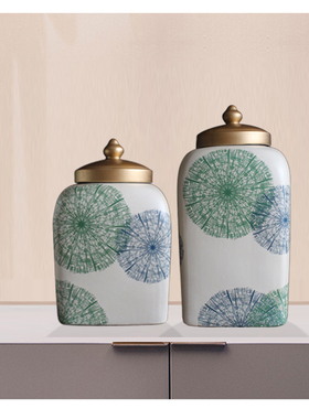 欧式美式客厅艺术摆件彩绘u陶瓷罐家居装饰品样板房酒柜储物罐器