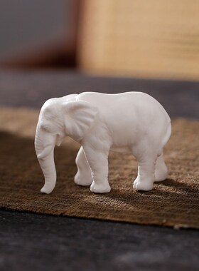 白瓷动物桌面小摆件装饰创意马大象狮子老虎三角龙盆X栽造景微景