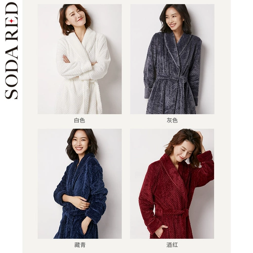 Фланелевый зимний длинный банный халат, коралловая бархатная утепленная пижама для влюбленных, большой размер