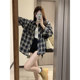 Retro Korean single-row multi-button long-sleeved plaid shirt