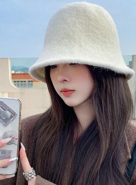 渔夫帽韩版女秋冬显脸小兔毛混纺