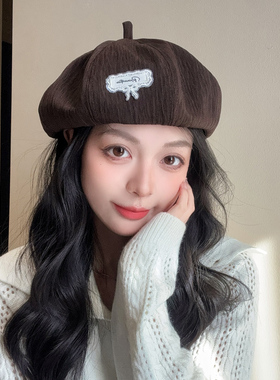 红色英伦显脸小春秋女贝雷帽