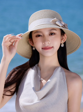 赫本风花朵遮阳防晒渔夫草帽女
