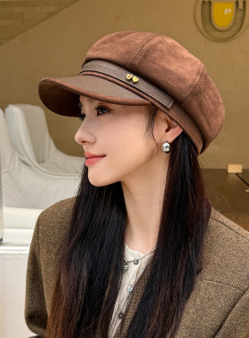 秋冬女英伦百搭显脸小报童帽