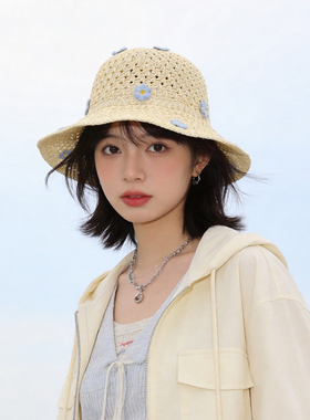 夏季可折叠镂空手工渔夫草帽女