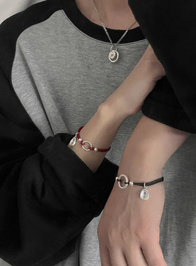 韩系新款平安扣情侣款手链本命年平安喜乐手绳男女小众时尚百搭款