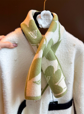 绿色花朵羊毛围巾秋冬保暖围脖女