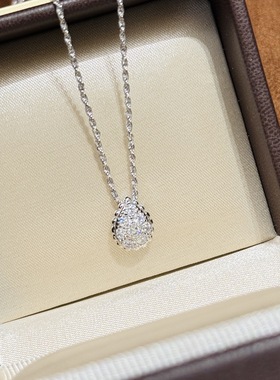 新款小号水滴项链通体925纯银镶嵌满钻麻花锁骨链女气质优雅百搭