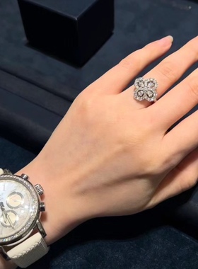loop四叶草戒指通体925纯银满钻女戒镂空蕾丝花园系列小众设计
