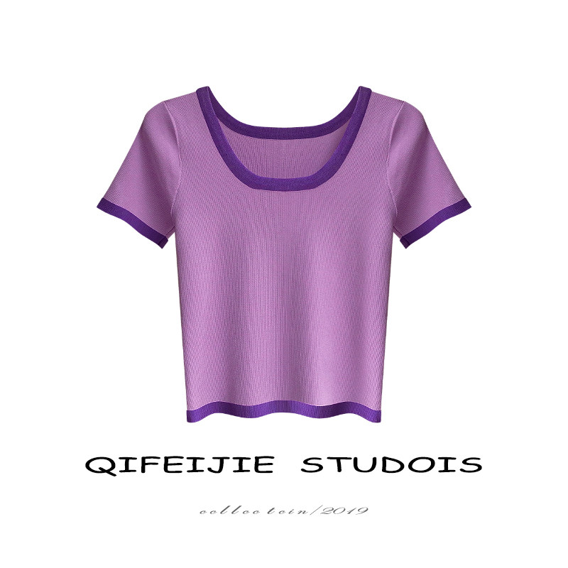 韩版ins复古冰丝针织女夏打底衫 绮菲婕T恤