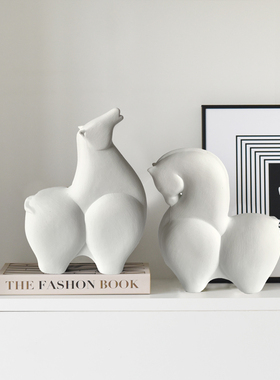 白色陶瓷马摆件十二12生肖瓷器马客厅工艺品素烧家居饰品马到成功