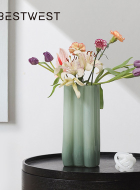 乳绿色高级感玻璃花瓶摆件 现代简约ins家居客厅花器