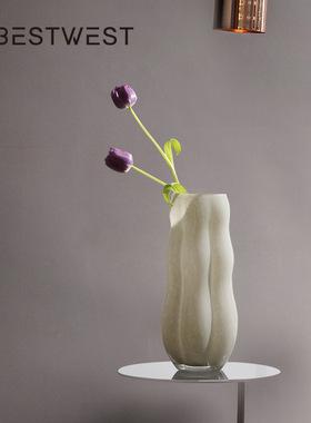 乳白色不规则玻璃花瓶摆件 现代简约ins家居客厅花器