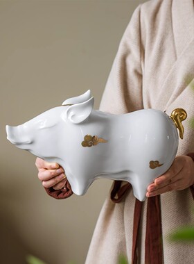 景德镇手工陶瓷猪摆件招财镇宅生肖猪摆设家装客厅办公室乔迁礼物