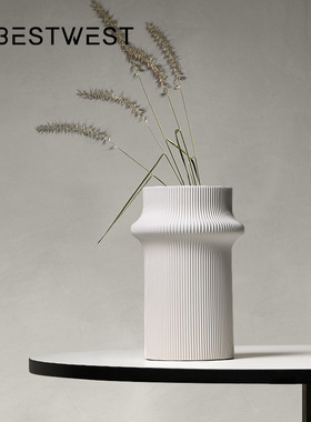 Best west 白色现代简约竹节陶瓷花瓶摆件家居样板间装饰品花器