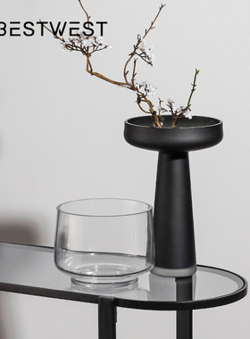 北欧简约磨砂玻璃花瓶果盘摆件创意家居软装工艺品