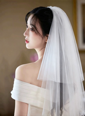 领证头纱登记求婚头饰简约短款新娘结婚主婚纱头饰高级婚礼小头纱