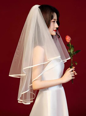 头纱女求婚领证登记新娘结婚拍照道具2026新款小头饰短款简约旅拍