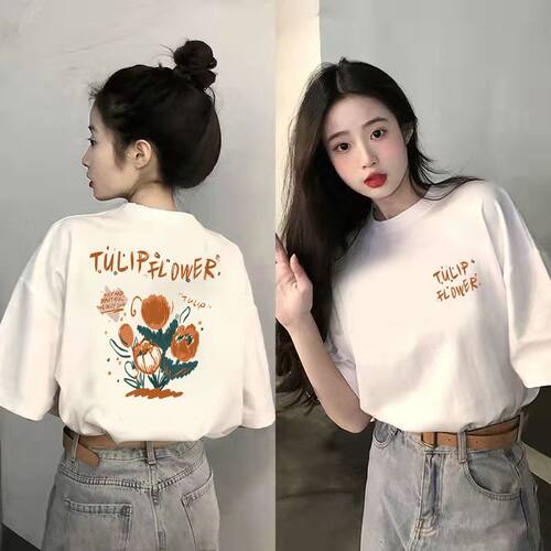 短袖t恤女2025爆款正肩学生宽松洋气半袖夏季女装新款纯棉上衣ins - 图1