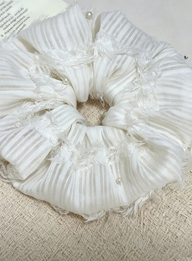 韩版新款白色蕾丝毛边珍珠高级发圈大肠发圈清新甜美扎马尾头饰秋