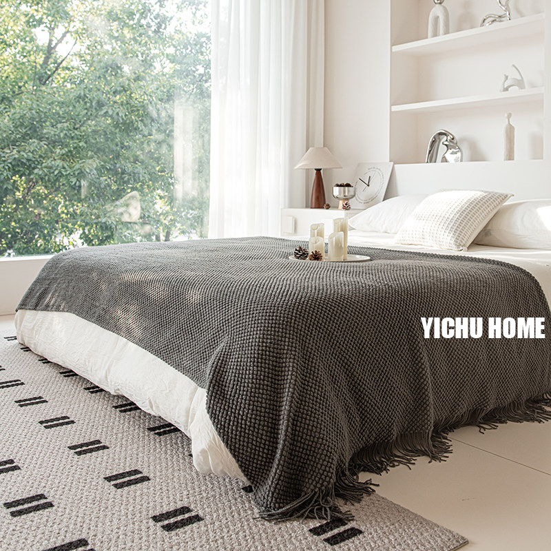 北欧简约纯色床尾巾酒店卧室民宿百搭床旗客厅装饰毯床上柔软搭巾,淘宝优惠券,粉丝福利购,淘宝优惠卷