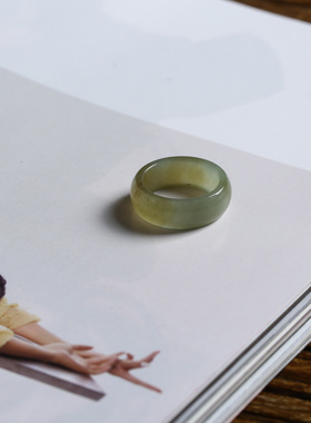 7号戒指 新疆和田玉糖料糖青玉小尺码圆弧素圈指环 尾戒 9137