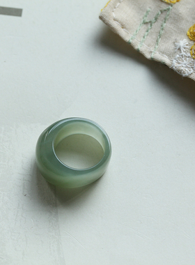 15号戒指 和田玉晴水青白厚装馒头款指环 5057