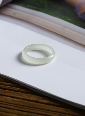 20号戒指 和田玉晴水青白圆弧素圈指环 2847