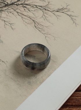 14号戒指 新疆和田玉青花籽料宽条圆弧指环 籽玉玉戒 480