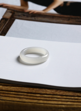 14号戒指 和田玉烟紫圆弧素圈指环 8581