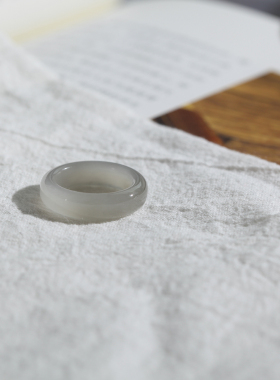 11号戒指 和田玉烟紫泥鳅背素圈指环 7160