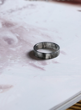 10号戒指 新疆和田玉青花籽料 籽玉超薄直切款方口指环 9181