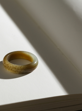 14号戒指 和田玉糖玉戒指 唐草纹素圈指环 8602