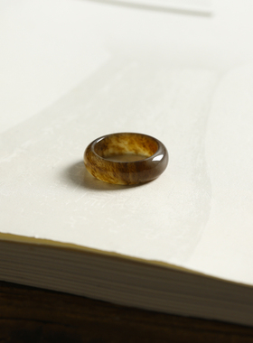 12号戒指 和田玉糖玉唐草纹圆弧素圈指环 7694