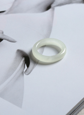 13号戒指 和田玉白玉鼓条圆弧素圈指环 5748