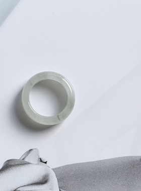 12号戒指 新疆和田玉青花籽料 籽玉圆弧素圈指环 3671