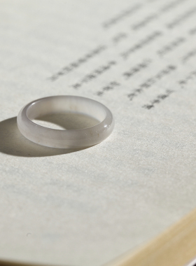 17号戒指 新疆和田玉烟紫窄条泥鳅背圆弧素圈指环 8857