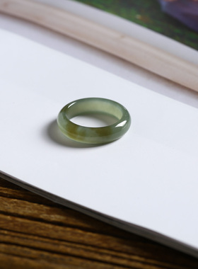 12号戒指 新疆和田玉糖料糖青玉泥鳅背圆弧素圈指环 2844