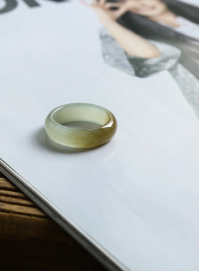 16号戒指 新疆和田玉糖料糖青玉泥鳅背圆弧素圈指环 9448