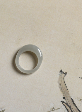 13号戒指 和田玉烟紫窄条馒头款指环 1840