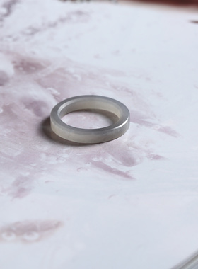 17号戒指 和田玉烟紫窄条直切款方口指环 9177