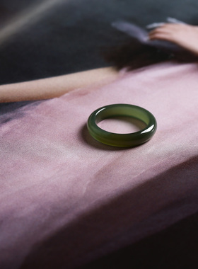 12号戒指 新疆和田玉糖料糖青玉素圈指环 3257