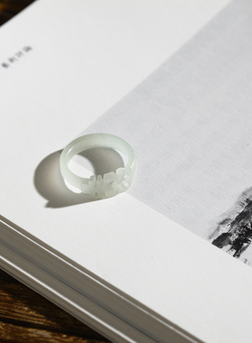 5号戒指 和田玉晴水青白纯手工雕刻钱串小尺码指环 尾戒 3103