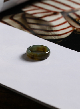 1号戒指 新疆和田玉糖料糖青玉小尺码圆弧素圈指环 尾戒 1090