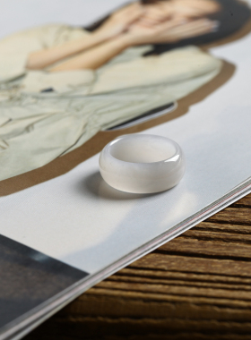 10号戒指 和田玉烟紫中款圆弧素圈指环 8626