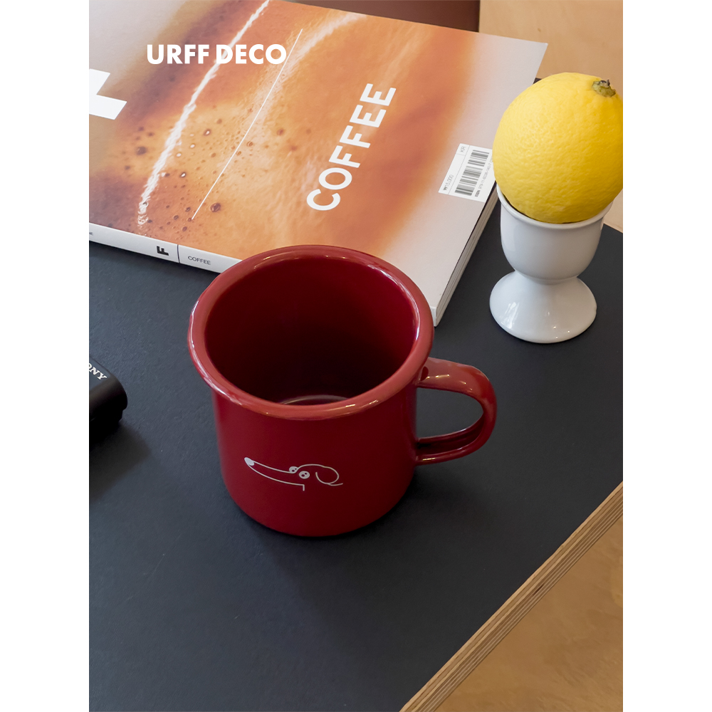 URFF DECO长鼻狗可爱创意礼物搪瓷杯大容量马克杯情侣咖啡水杯-图3