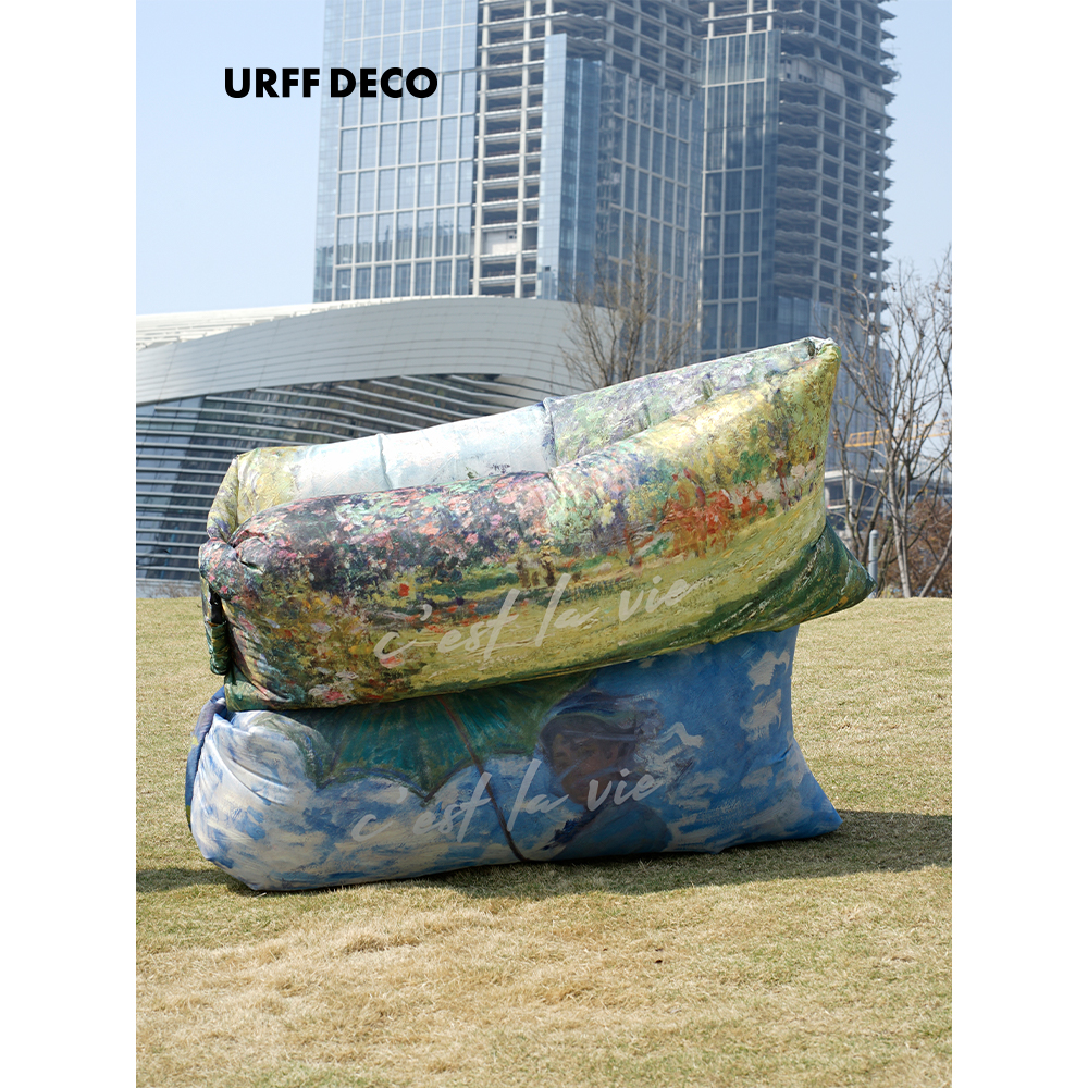 URFF DECO 莫奈花园空气沙发躺平神器春天充气便携野餐露营公园 - 图2