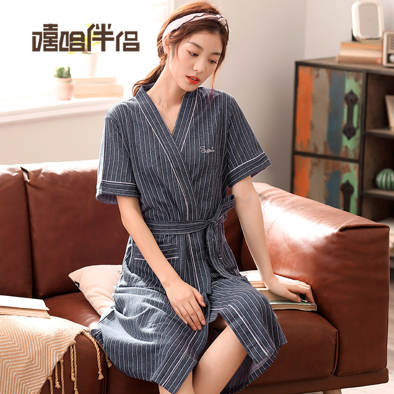 纯棉短袖夏季中长款和服性感睡袍 嘻哈伴侣睡袍/浴袍