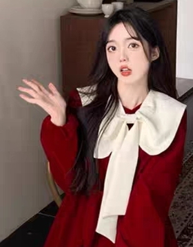 可爱蝴蝶结假领子娃娃领甜美大领子秋冬领结披肩领外搭款西装面料