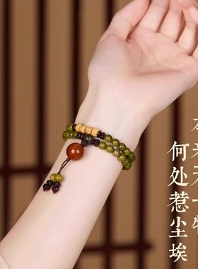 正品百香籽天然绿檀佛珠好运手链